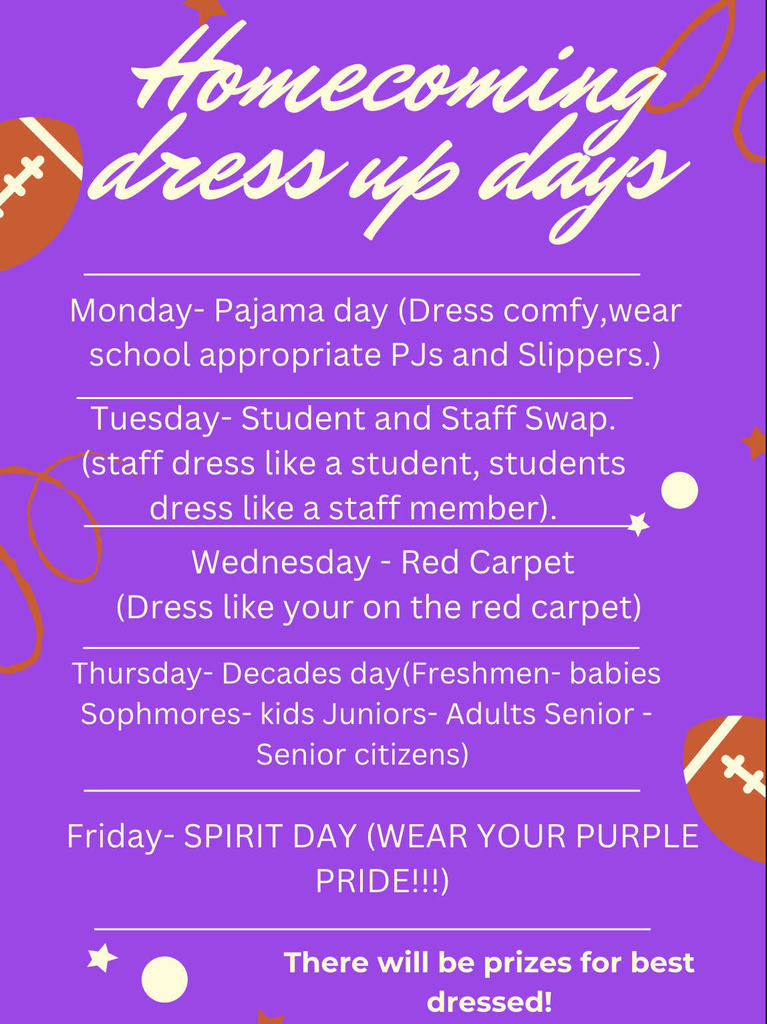 list for high school Homecoming dress up days.